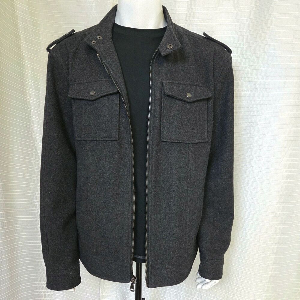 Emanuel Ungaro Moto Style Jacket Men's XXL Lined Wool Blend Charcoal Gray